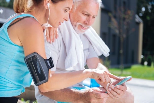Patients are using wearable sensors (smartwatches) and mobile apps to track their health data, which is then analyzed by an AI system to match them with relevant clinical trials. The image highlights the integration of technology to improve patient outcomes.