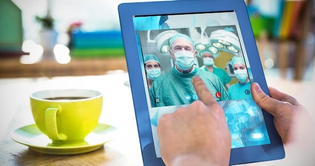 A high-resolution image illustrating doctors and nurses using a tablet displaying AI-driven diagnostic software in a hospital setting, emphasizing the real-time decision support provided by AI.