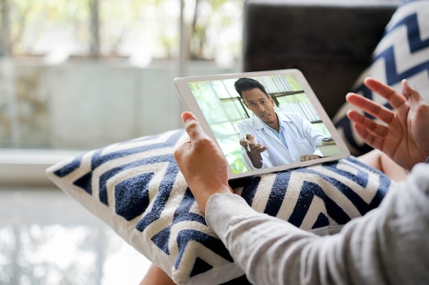 A healthcare provider conducting a virtual consultation with a patient using a tablet, demonstrating real-time monitoring of vital signs and personalized interaction in a telehealth setting.