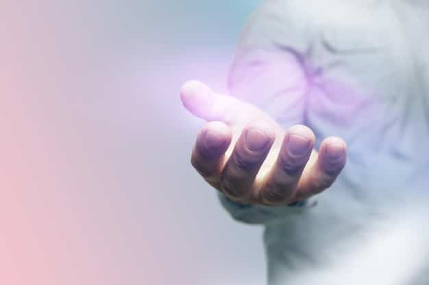 A close-up shot of a hand holding a futuristic medical device, subtly hinting at innovation. The background should be blurred to keep the focus on the device.
