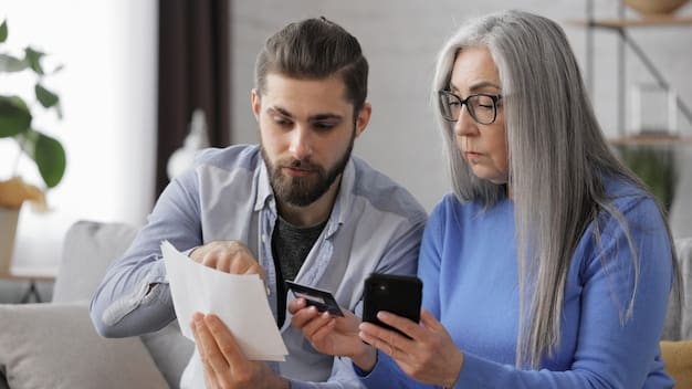 A patient reviewing a detailed cost estimate for a medical procedure with a hospital financial counselor.