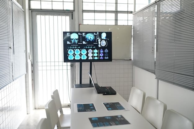 A detailed view of a modern telehealth setup in a rural clinic, showcasing advanced diagnostic equipment and a healthcare provider interacting with a patient remotely.