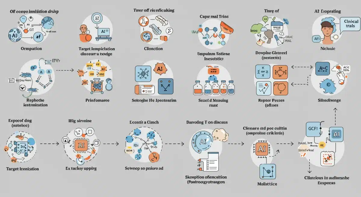 Infographic showing AI's role in streamlining drug discovery phases