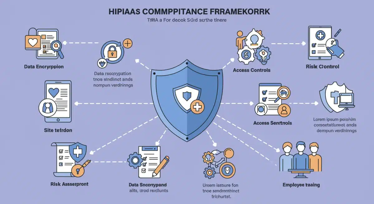 Infographic outlining key HIPAA compliance components for telehealth