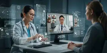 Futuristic telehealth consultation showing digital doctor-patient interaction and policy changes