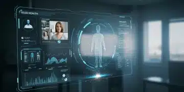 Futuristic telehealth platform interface integrating with EHR in 2026