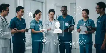 Healthcare team reviewing 2026 data interoperability compliance checklist on a digital screen, emphasizing preparation and collaboration.