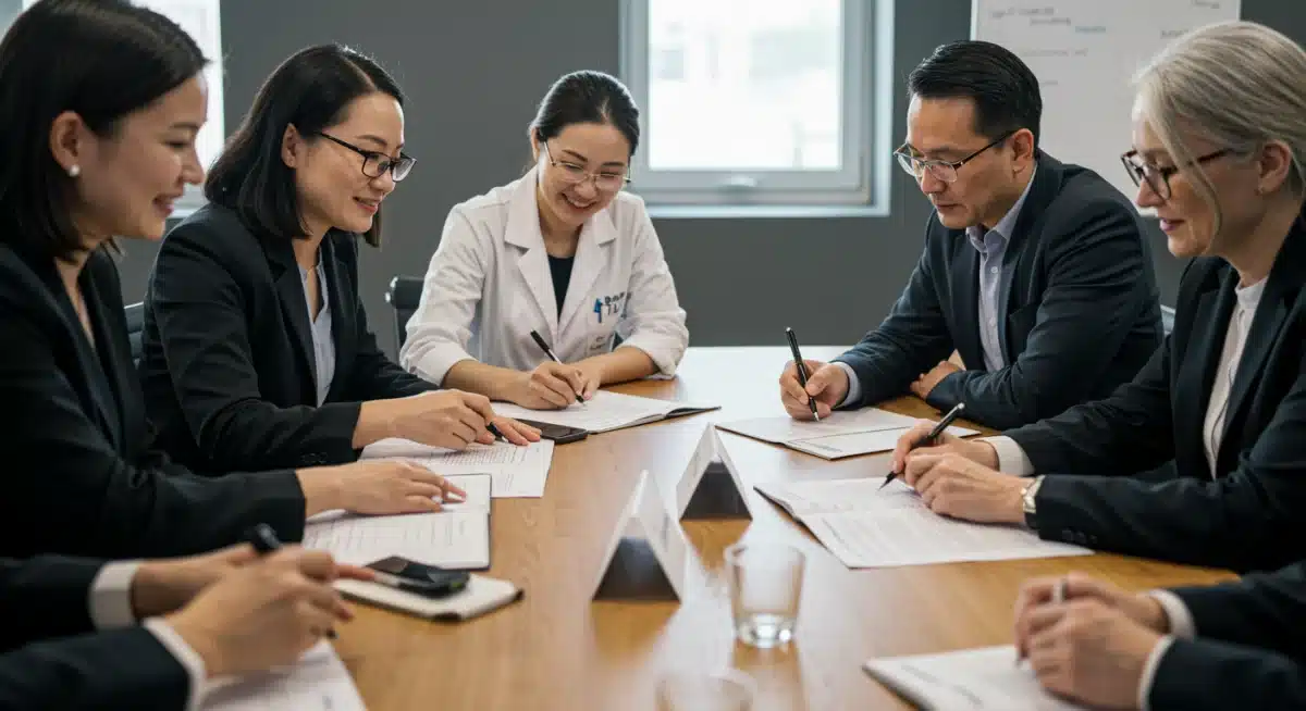 Stakeholders collaborating on policy and regulation for ethical AI in healthcare.