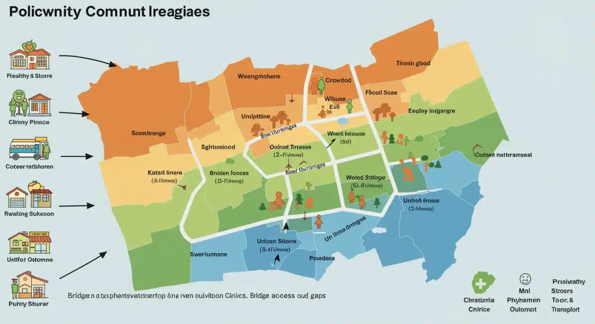 Community map illustrating policy interventions to bridge healthcare access gaps.