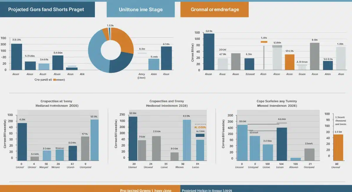 Infographic depicting projected healthcare workforce shortages and growth by region and profession in the US for 2026.