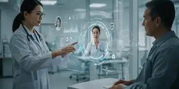 Futuristic telehealth interface with AI integration