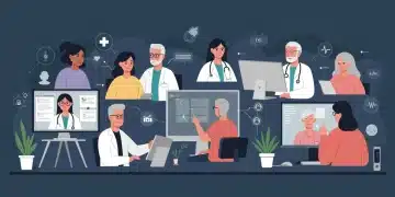 Patients of varying ages utilizing telehealth for chronic disease management, interacting with doctors virtually on screens in a modern, accessible home setting.