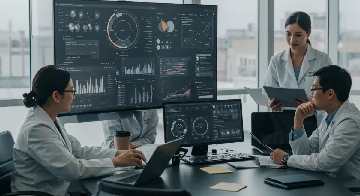 Healthcare IT team analyzing compliance data and interoperability metrics