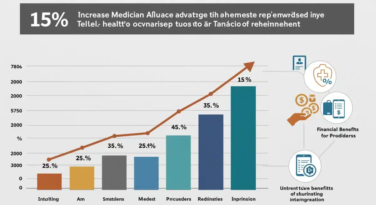 Infographic illustrating the 15% increase in Medicare Advantage telehealth reimbursement with key benefits.