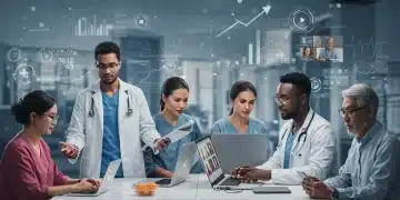 Healthcare professionals and patients utilizing telehealth technology for virtual consultations, symbolizing the future of accessible healthcare.