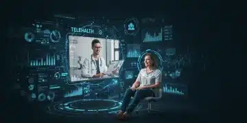 Digital illustration of telehealth consultation with financial data overlay, representing 2026 reimbursement trends.