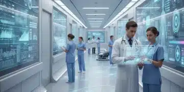 AI-powered workflow optimization in a modern hospital setting, showing financial benefits.