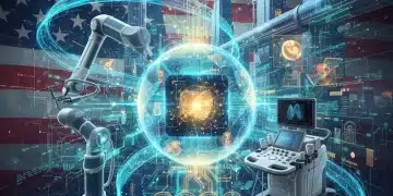Digital illustration of AI integrated into medical technology with federal oversight