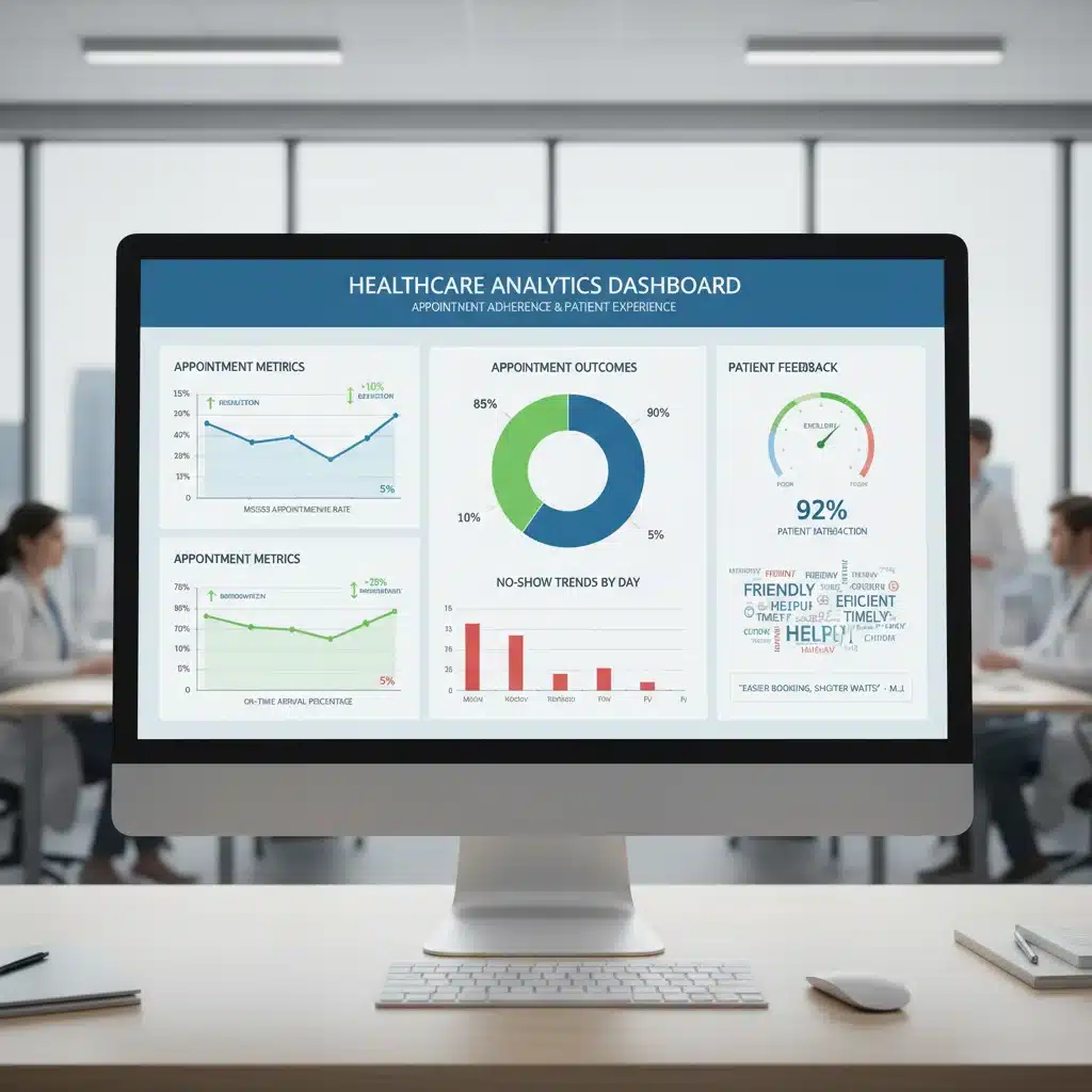 Healthcare analytics dashboard showing reduced patient no-show trends.