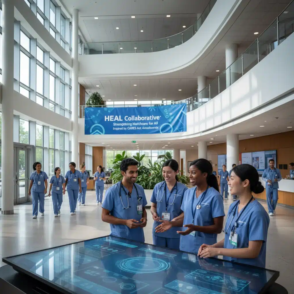 Healthcare professionals collaborating in modernized hospital