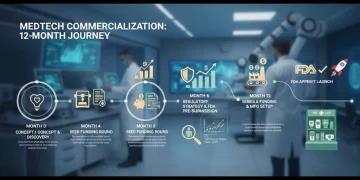 12-month MedTech commercialization roadmap with milestones for startups