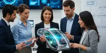 MedTech innovators collaborating on a futuristic value-based care device