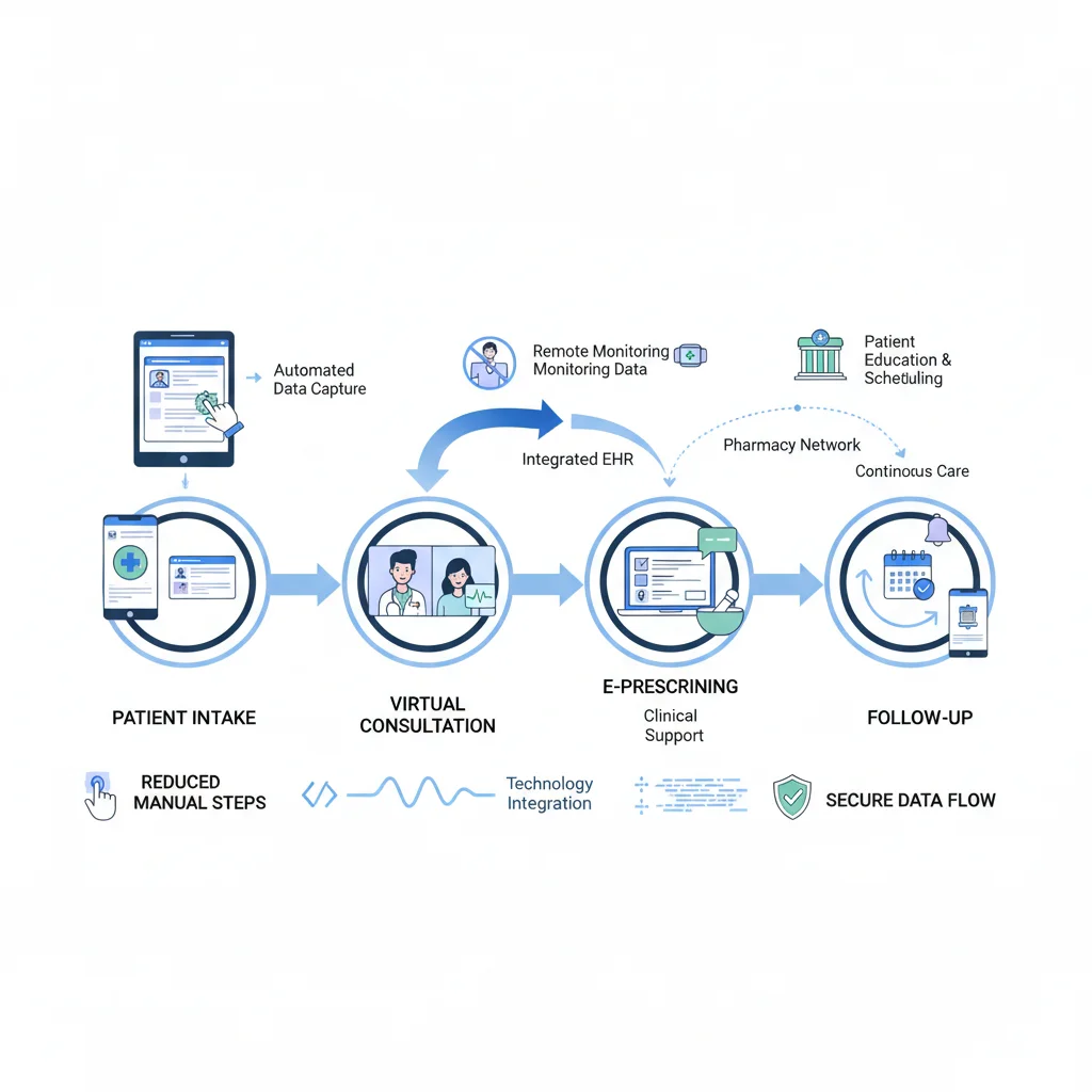 Diagram of optimized telehealth workflow efficiency