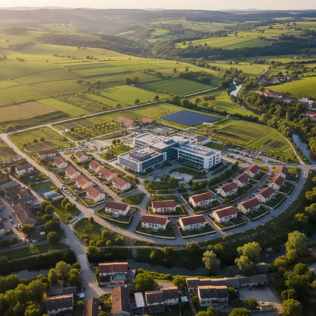 Modern hospital building in a thriving rural community