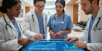 Healthcare professionals analyzing telehealth data for cost reduction