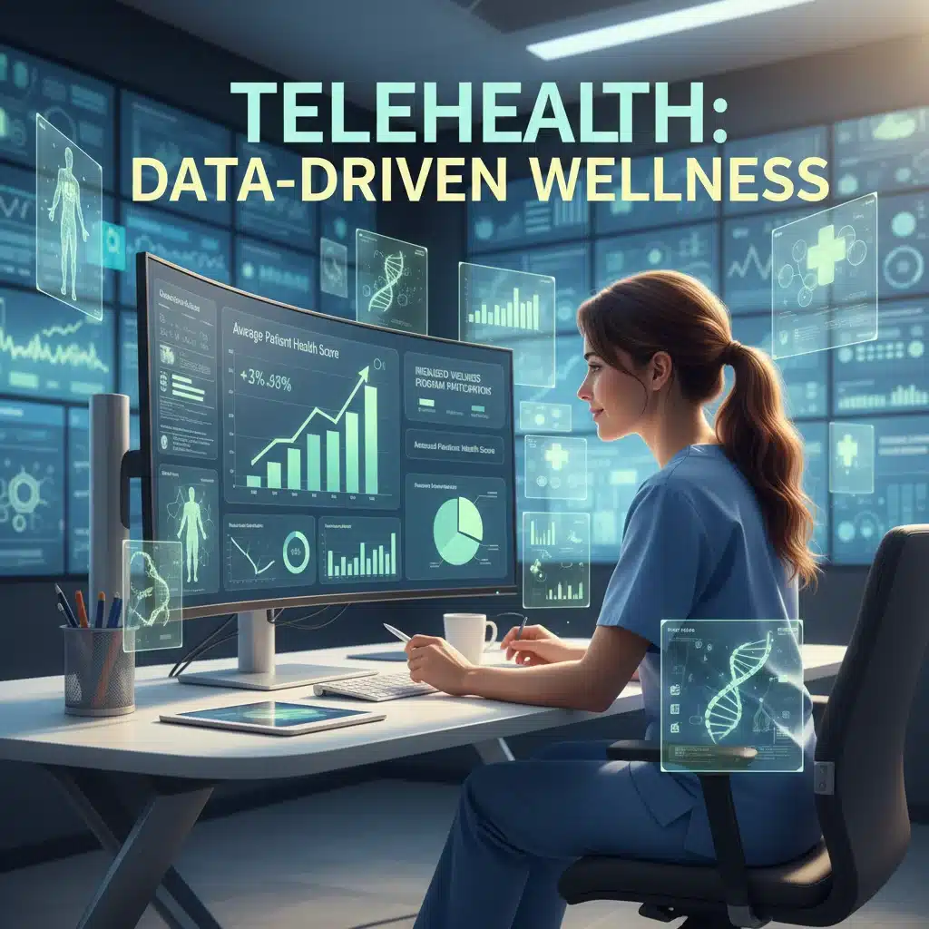 Healthcare professional analyzing telehealth data for improved patient outcomes.