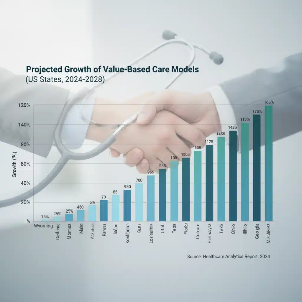 Projected growth of value-based care models in US states, bar graph