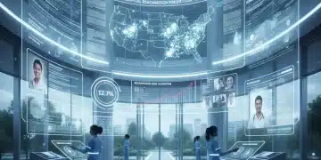 AI predictive analytics dashboard in a modern US hospital, showing reduced readmission rates.