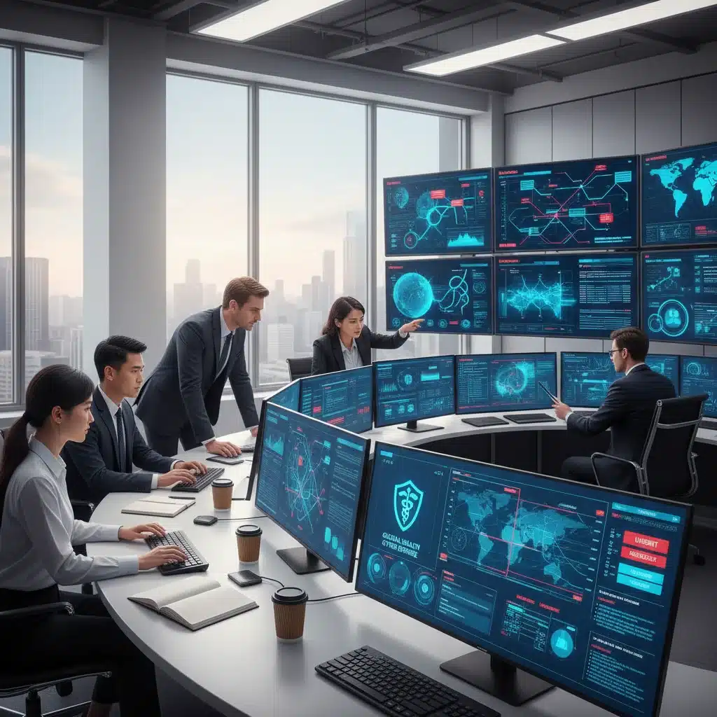 Cybersecurity team monitoring telehealth network threats