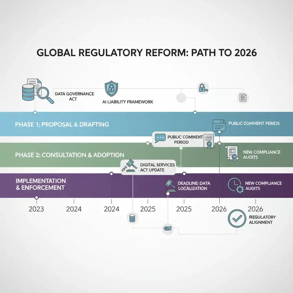 Infographic depicting a timeline of federal health data privacy reforms