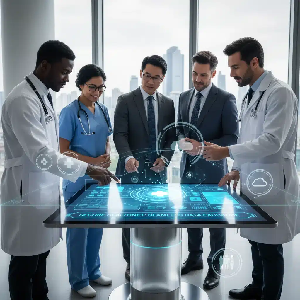 Healthcare team reviewing secure patient data on a tablet