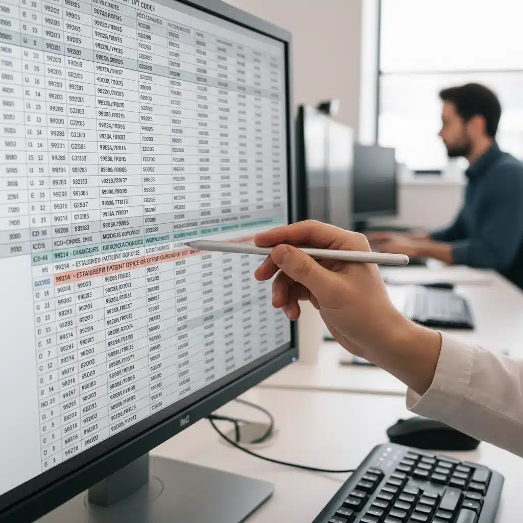 Detailed medical coding chart showing CPT codes for telehealth services