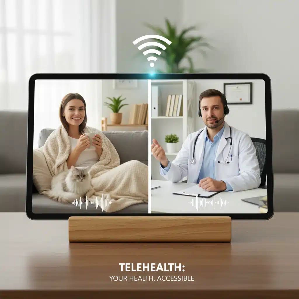 Patient receiving virtual care from a doctor via telehealth platform