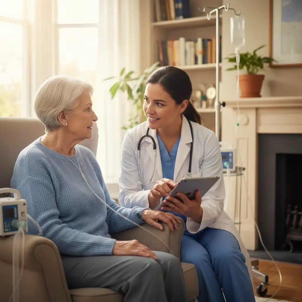 Specialized nurse providing compassionate care to an elderly patient.