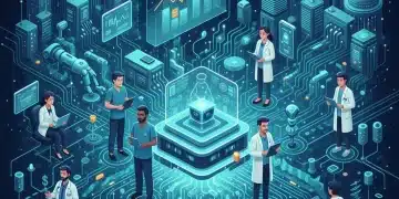 Futuristic digital network illustrating telehealth connections and financial growth in healthcare.