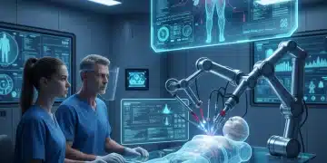 AI-powered robotic surgical system in an operating room, enhancing surgical precision.