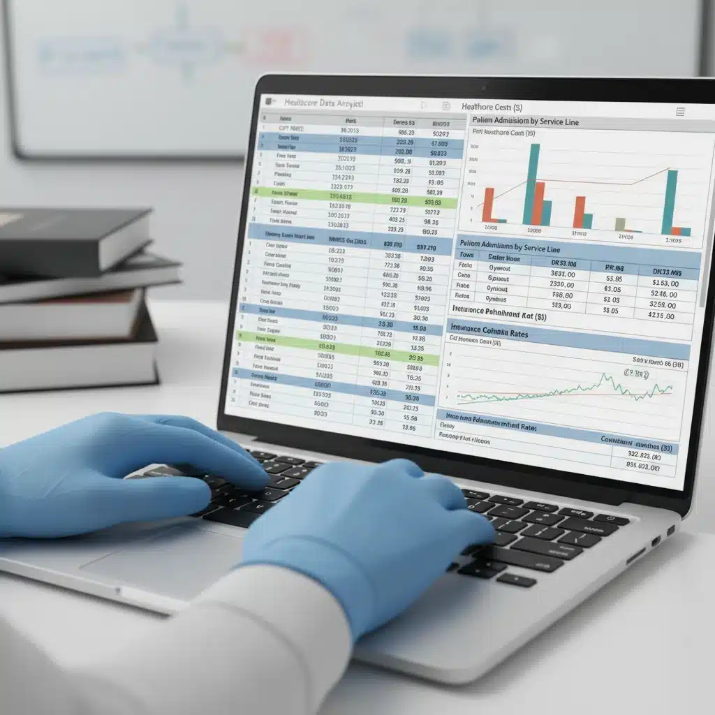 Healthcare professional managing detailed cost data for price transparency compliance.