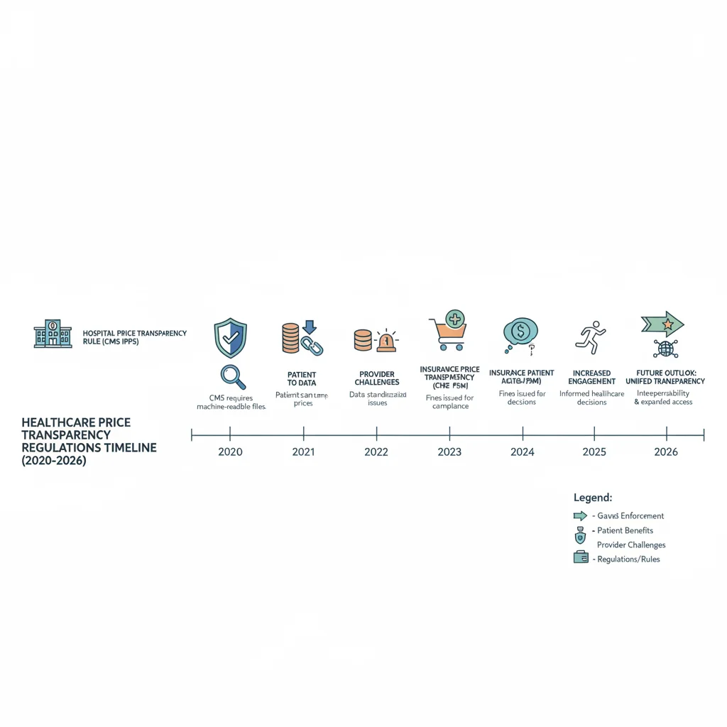 Infographic detailing the timeline and impact of healthcare price transparency regulations.