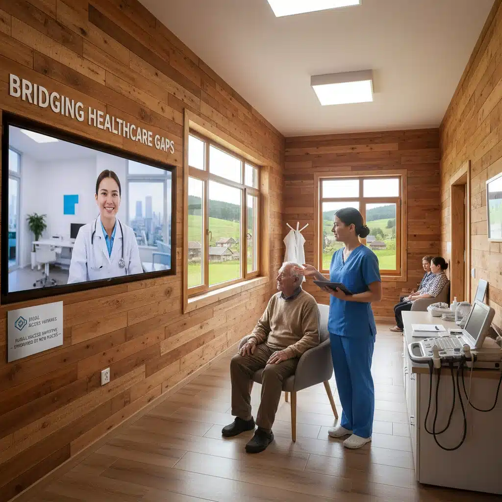 Telemedicine consultation in a rural healthcare clinic.